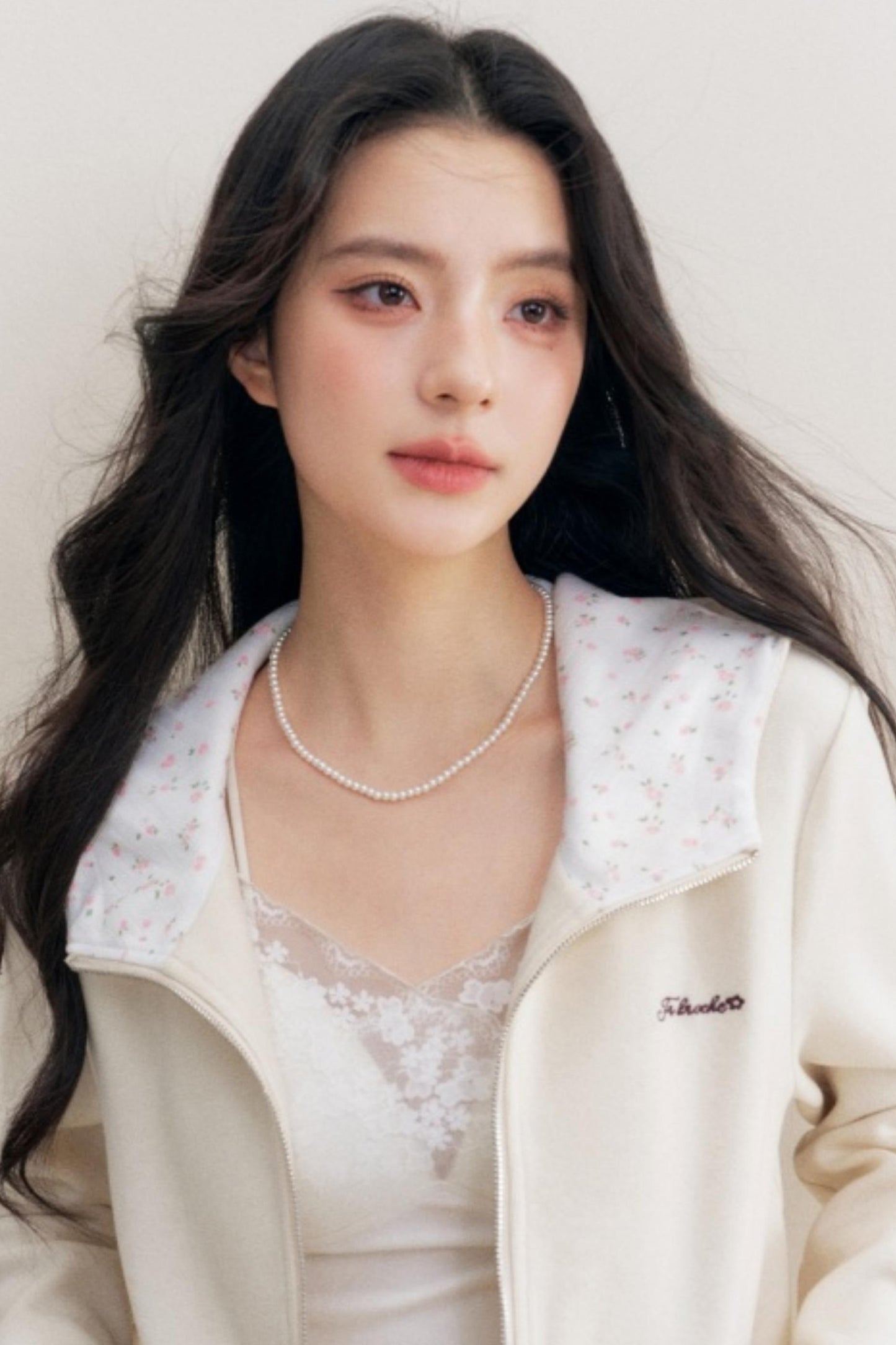 Rose Print Patchwork Hooded Jacket Set-Up