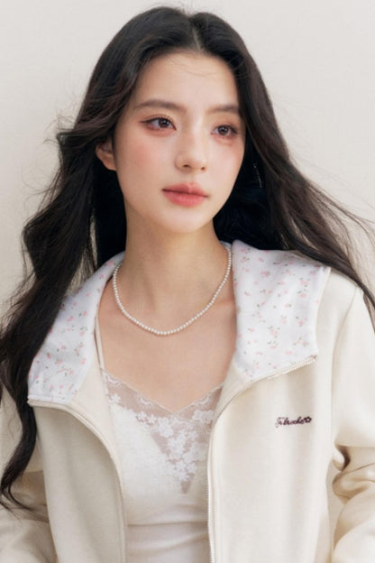 Rose Print Patchwork Hooded Jacket Set-Up