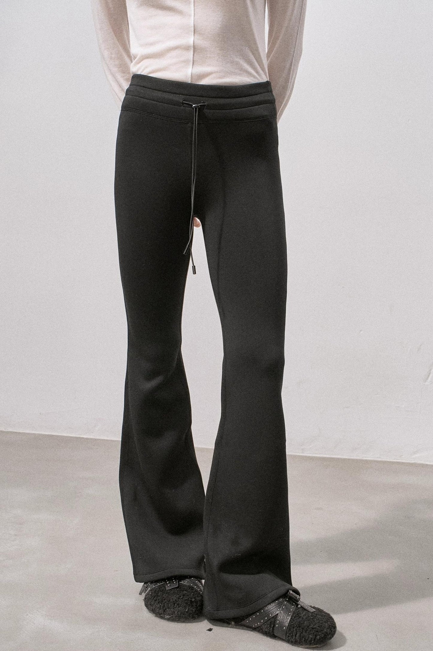 Black Micro-Stretch Flared Pants