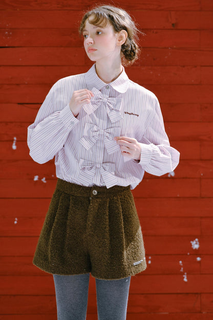 Pink White Cotton Bow Shirt