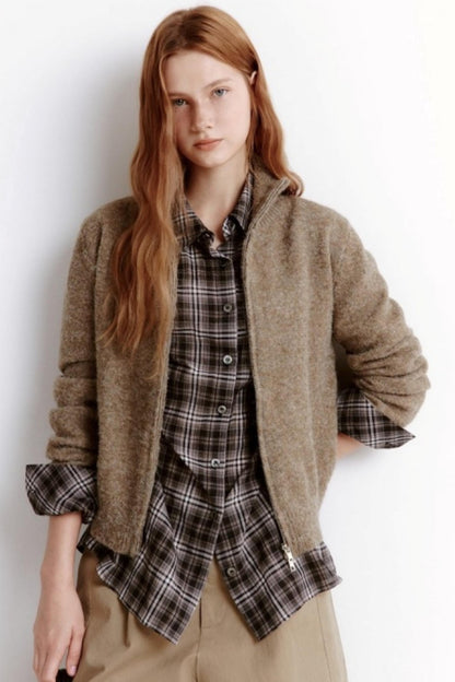 Variegated Zipper Wool Knit Cardigan