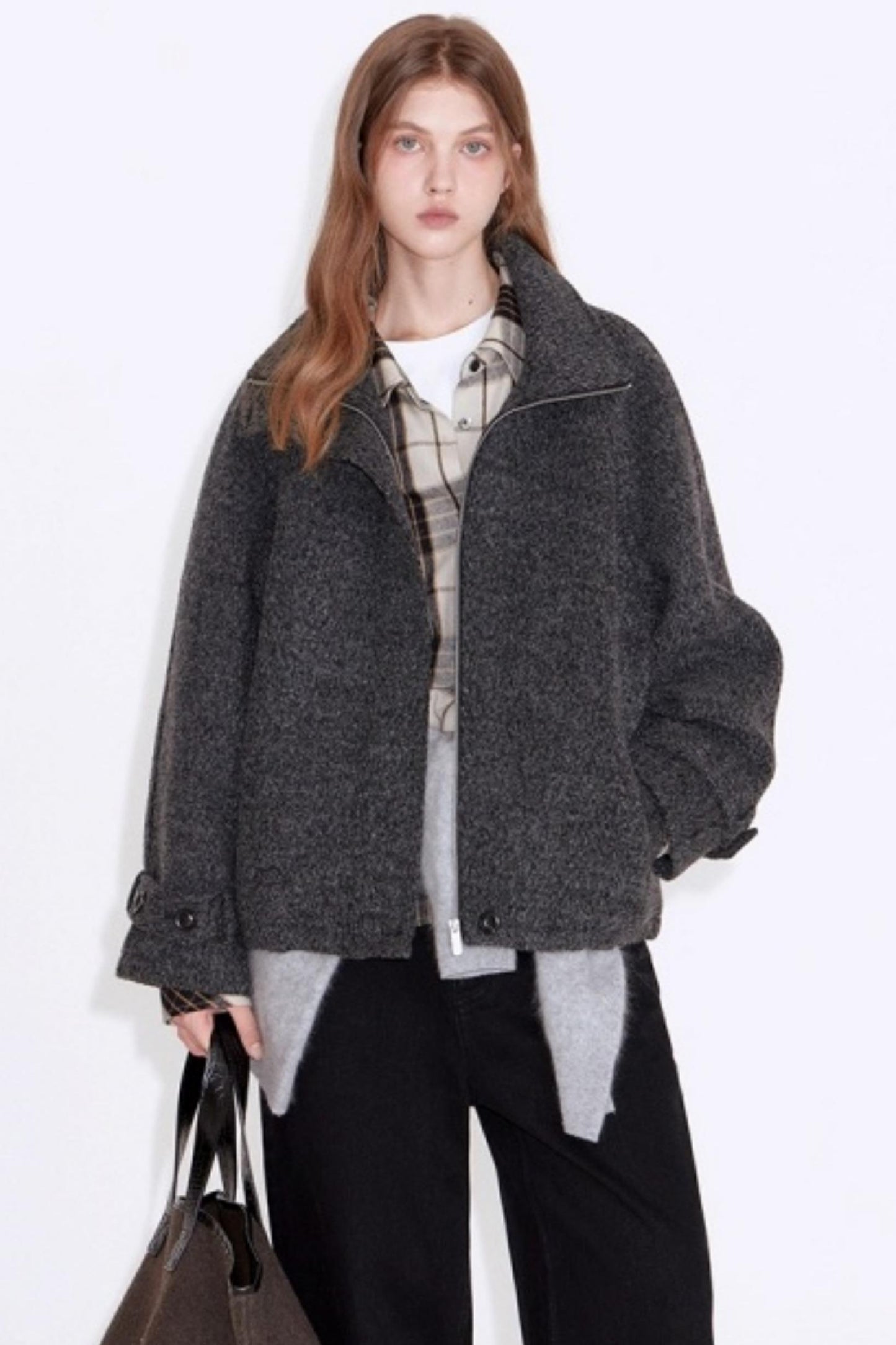 Deep Floral Gray Wool Coat