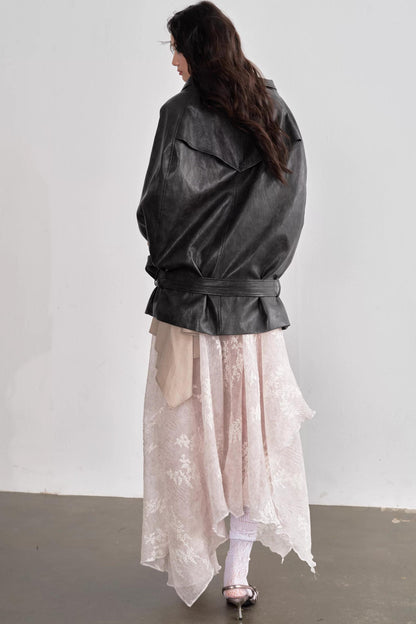 Ebony Brown Leather Cape Coat