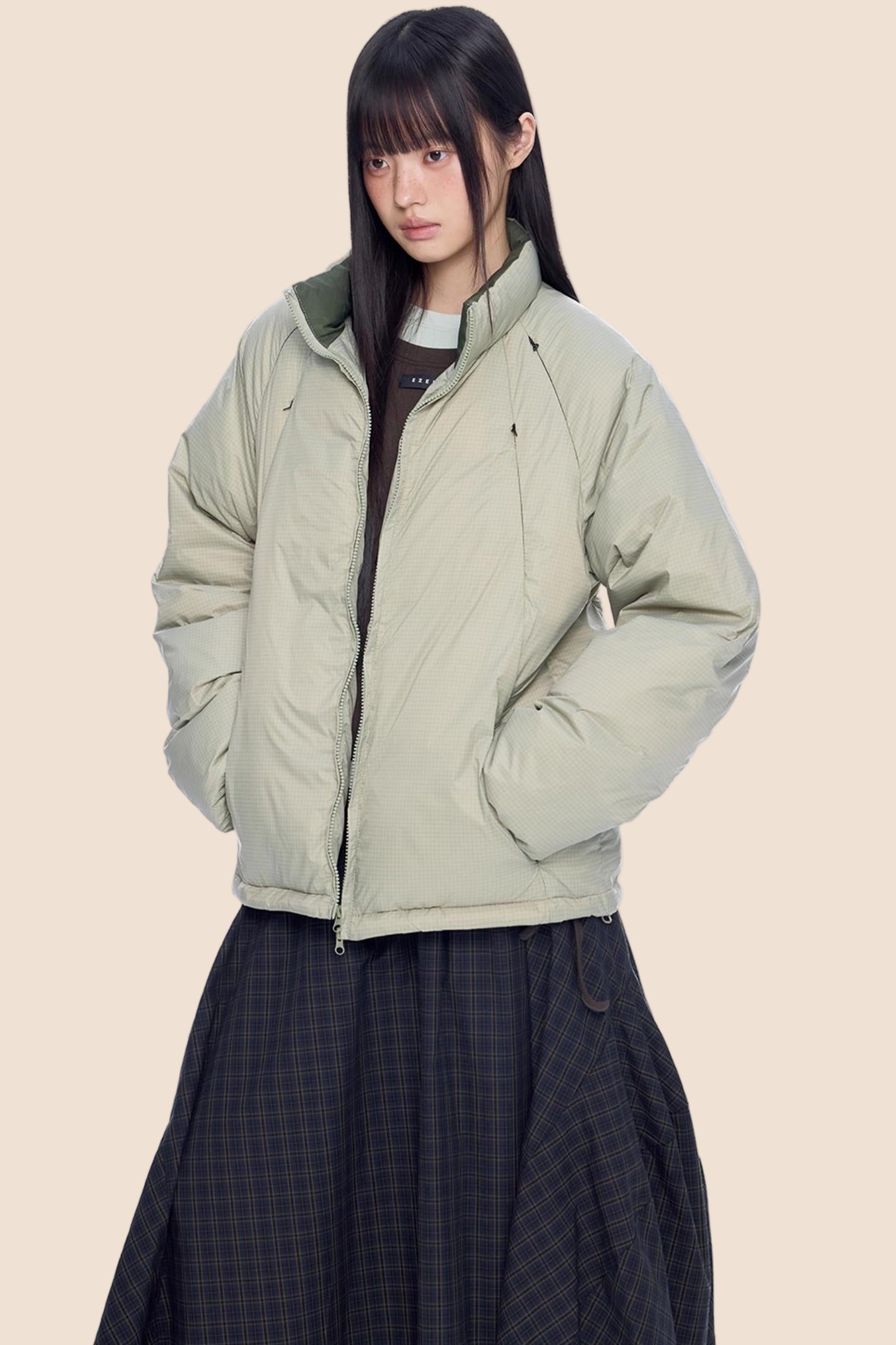 Plaid Retro White Duck Down Jacket