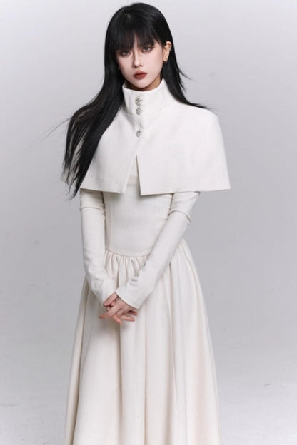 Off-White Cape Dress Set