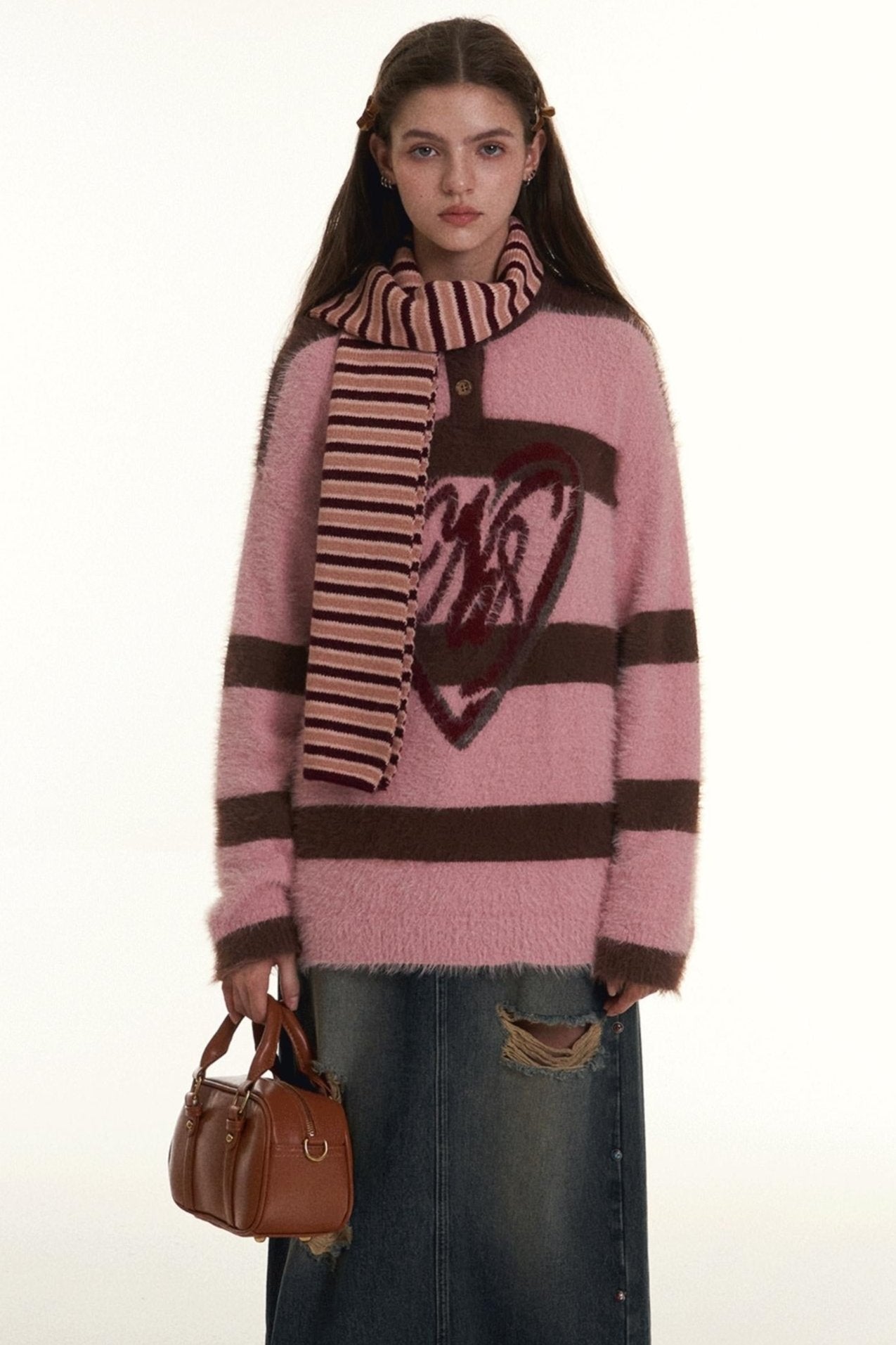 RETRO CONTRASTING STRIPED MINK FUR SWEATER