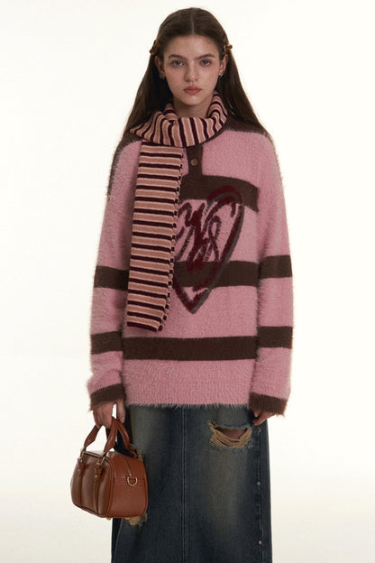 Retro Contrasting Striped Mink Fur Sweater