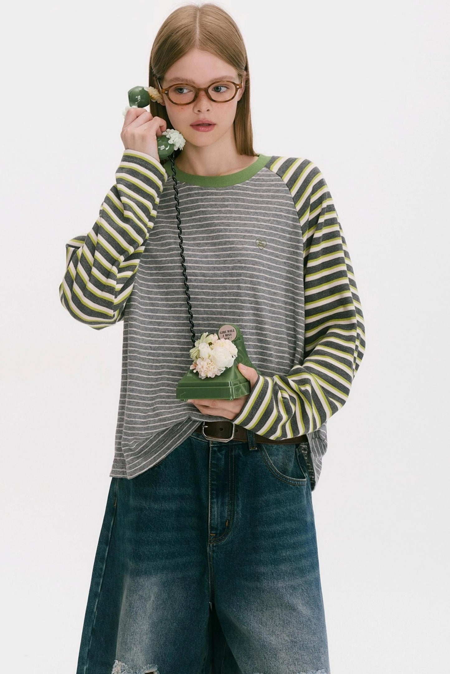 Striped Raglan Sleeve Slim Top