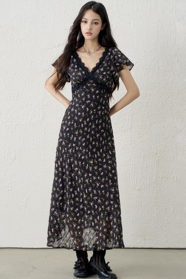 Vestido floral negro francés