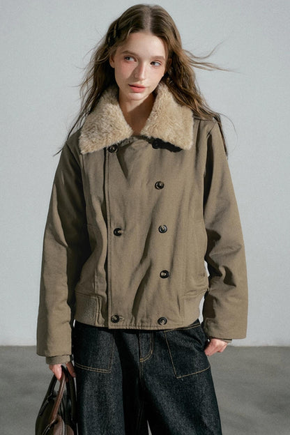 Large Lapel Fashion Double-Breasted Cotton Jacket