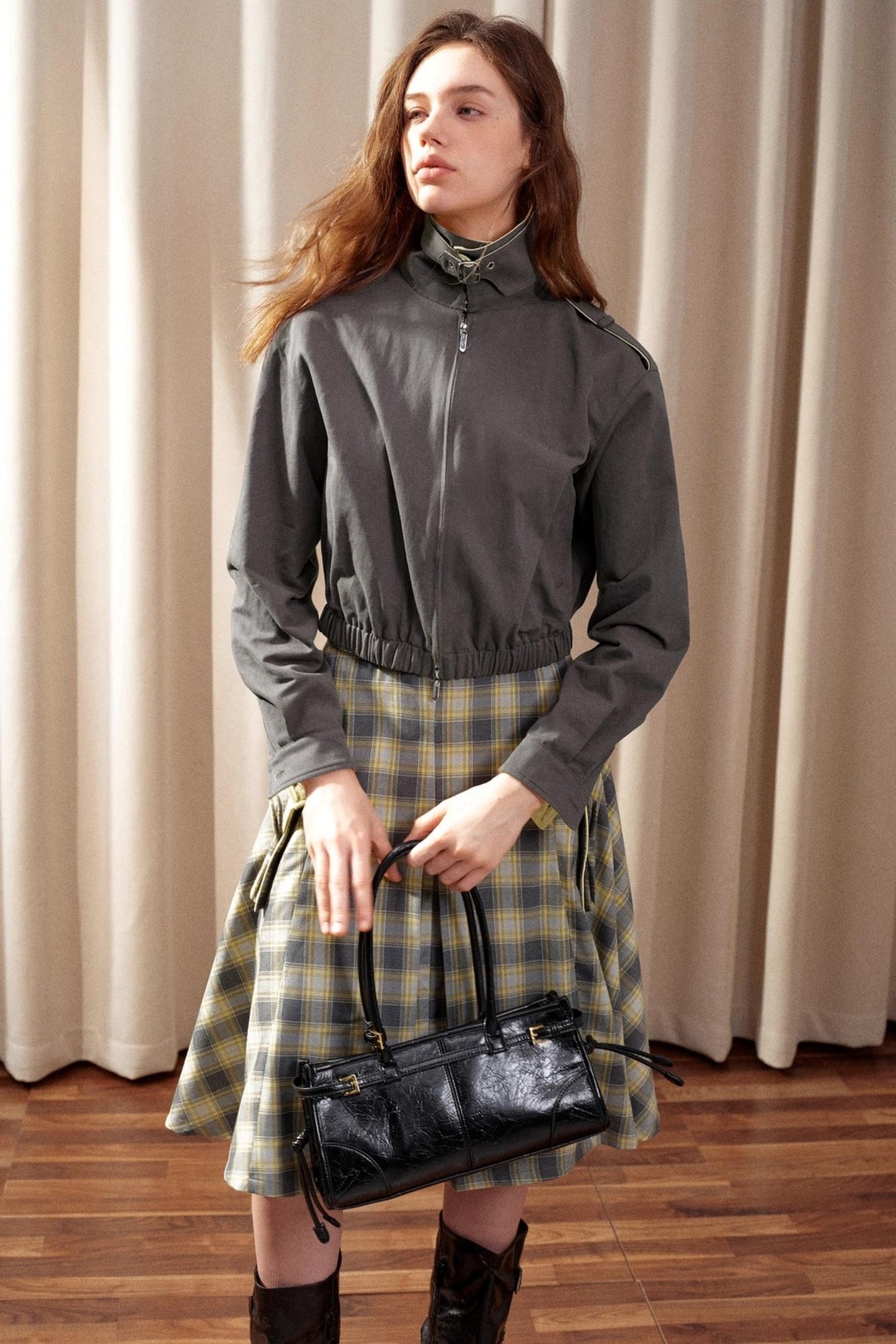 Stand-Up Collar Raglan Zippered Jacket