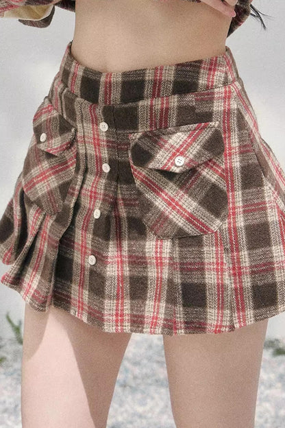 British Cafe Plaid Shirt and Short Skirt Set-Up