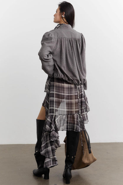 Vintage Bright Diamond Pleated Short Jacket