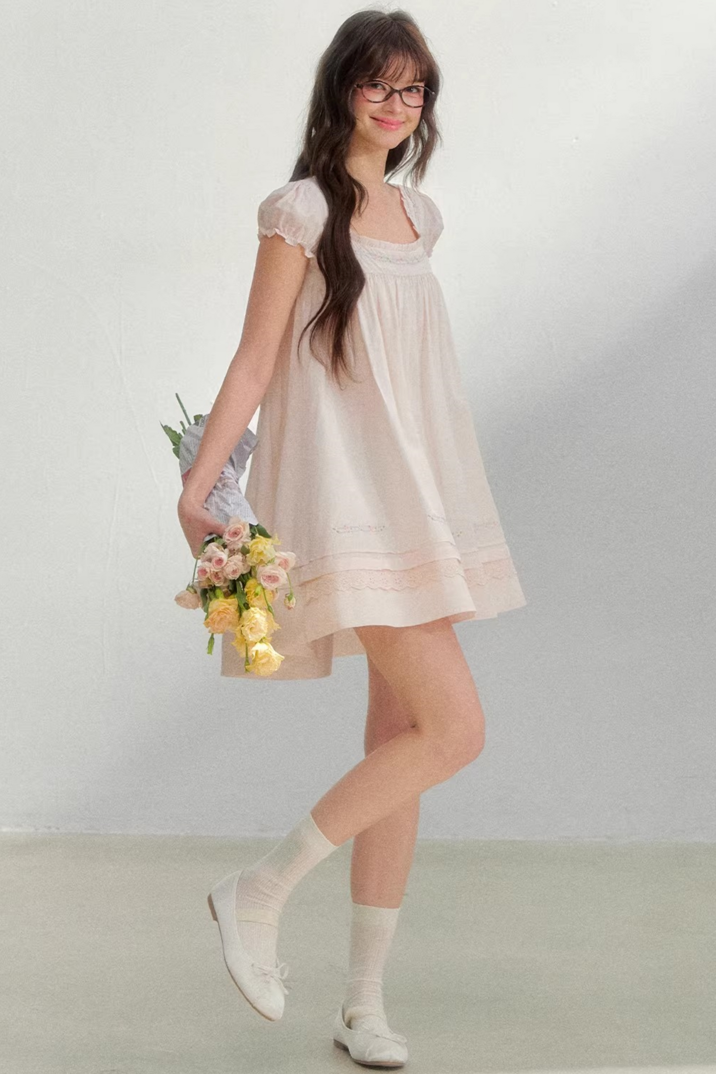 Square Neck Embroidered Dress