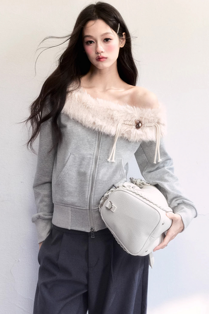 Mist Gray Off-Shoulder Jacket