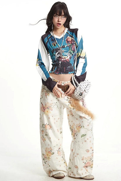 Vintage Pleated Jersey Long Sleeve T-Shirt