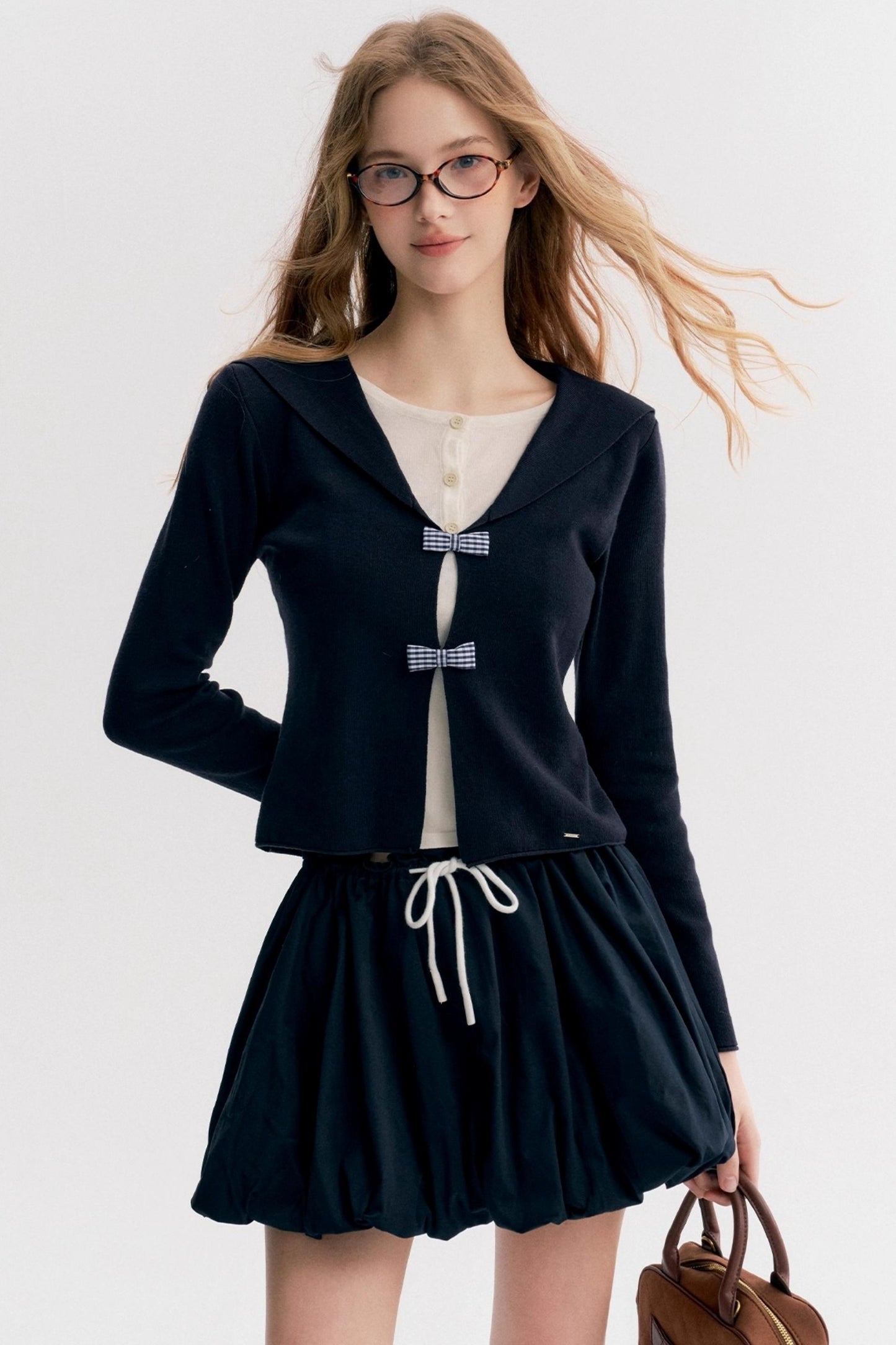 Contrasting Pleated Puffy Skirt