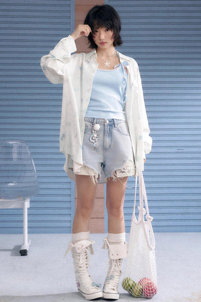 Whiskered Wings Denim Shorts