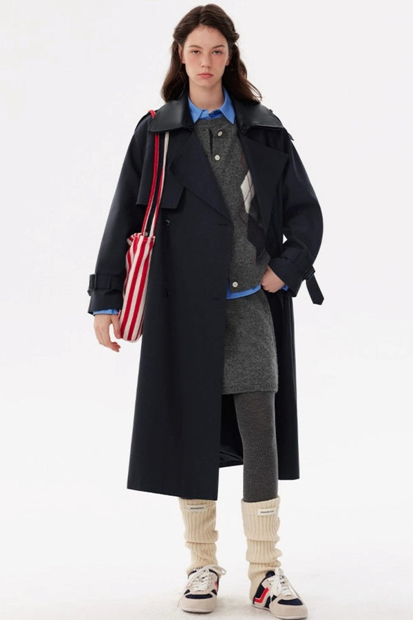 Patchwork Waist Tie-Up Tencel Cotton Trench Coat