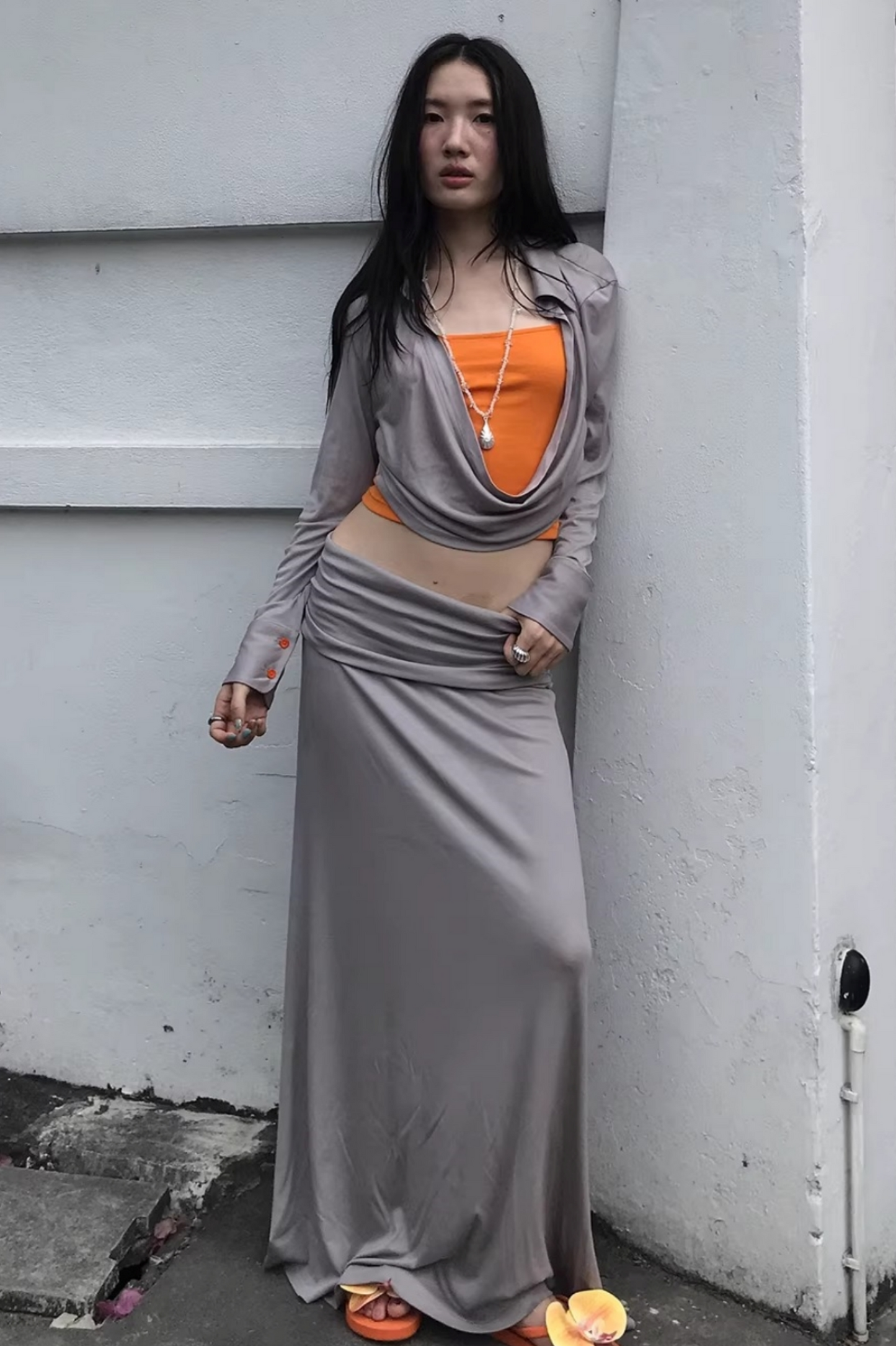 Color-Block Knit Cowl Top Set