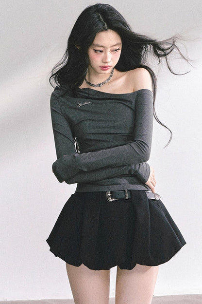 Spicy American Long-Sleeved Gray Top