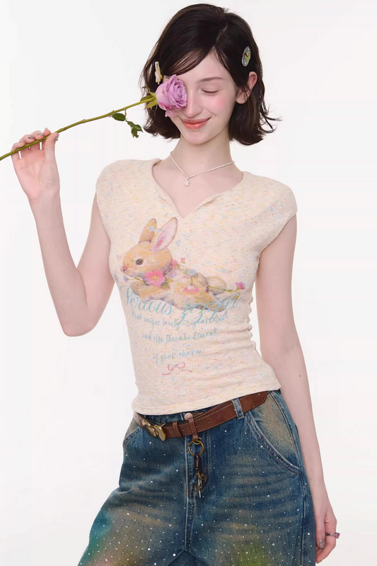 Apricot Rabbit Print Top