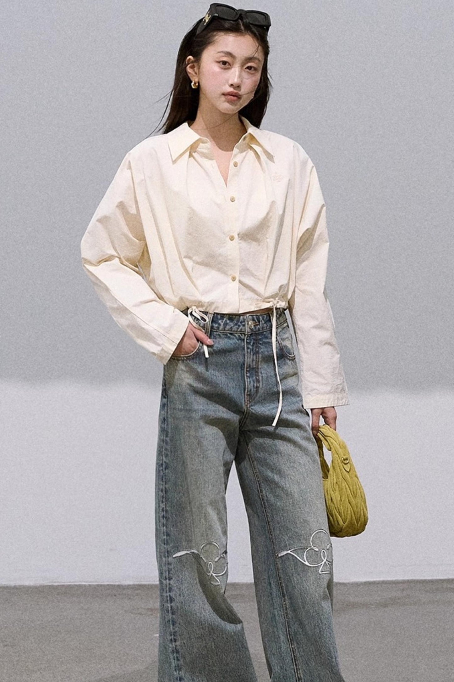 Vintage Burnt Flower Wide-Leg Jeans