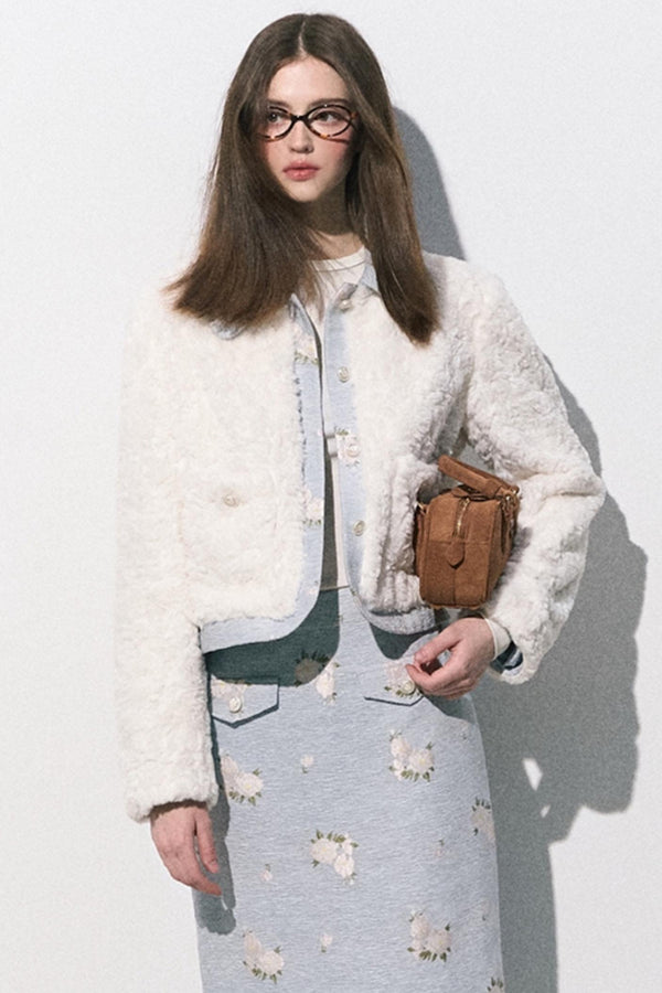 베이비 블루 자카드 에코 퍼 스커트 세트업 