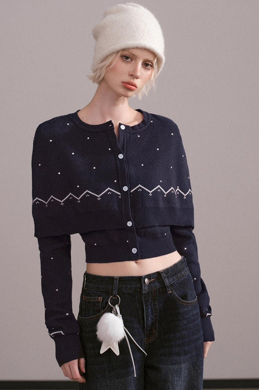 Navy Blue Knitted Cape Sweater