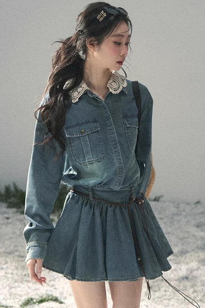 Eye-Catching Lace Collar Dress Set
