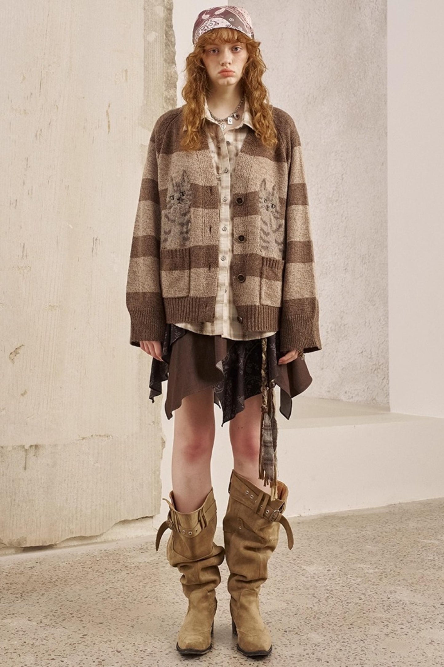 Symmetrical Striped Knitted Cardigan Jacket