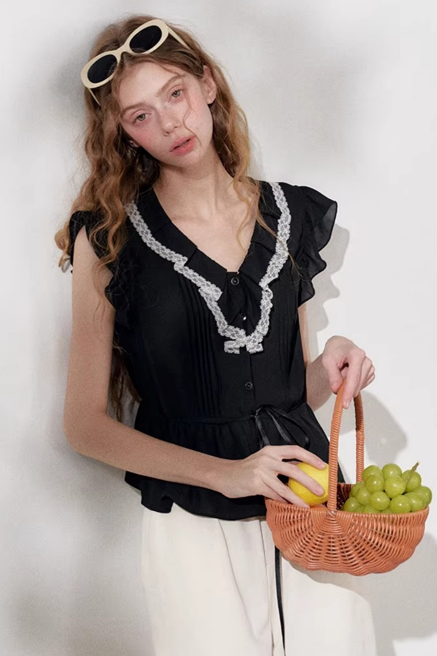 Blusa in chiffon e pizzo