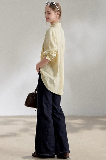 Yellow Lace-up Stand Collar Shirt