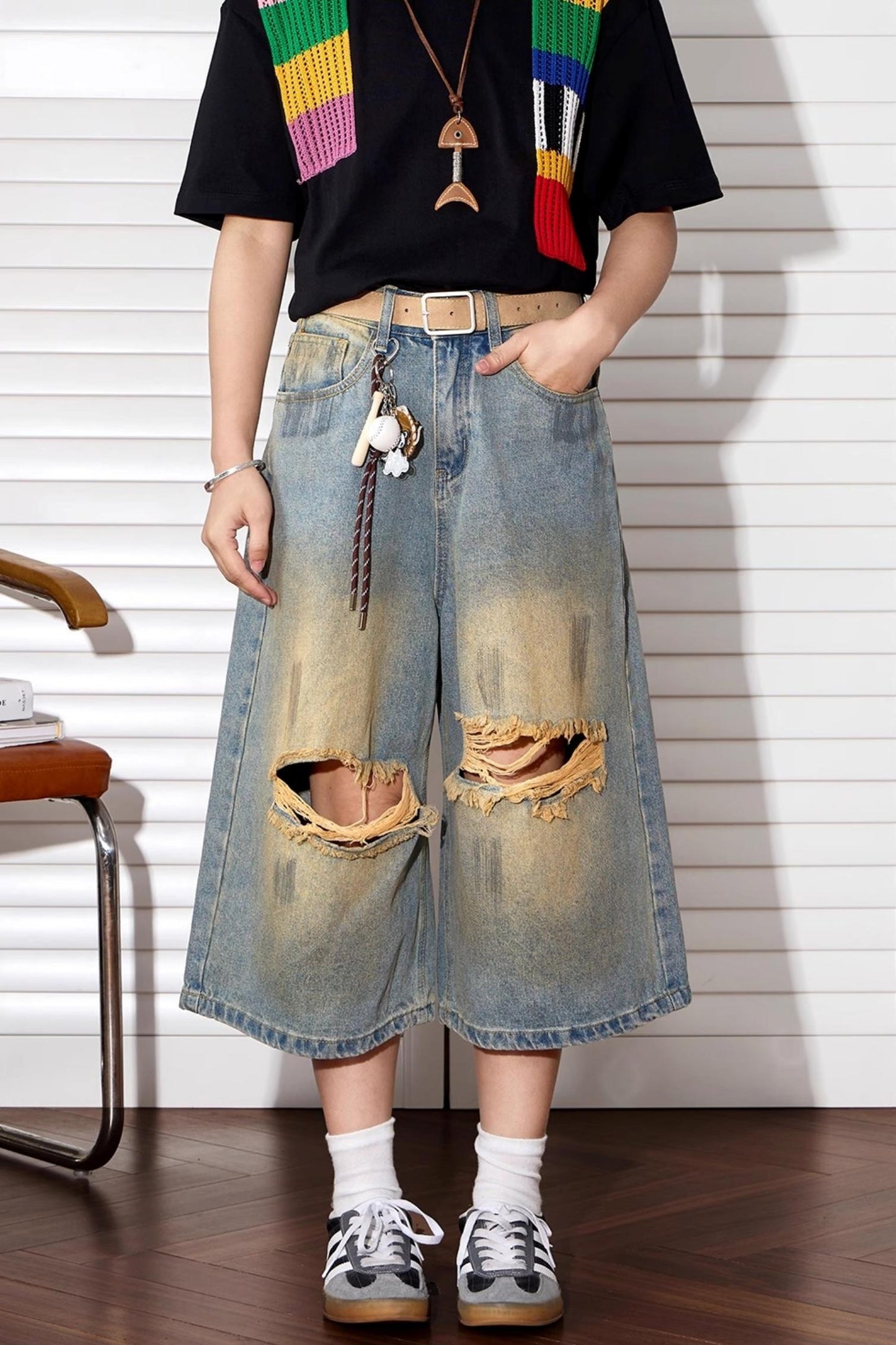 Vintage Wash Wide-Leg Shorts