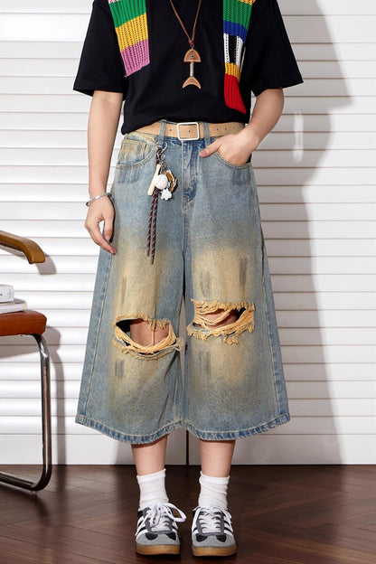 Vintage Wash Wide-Leg Shorts