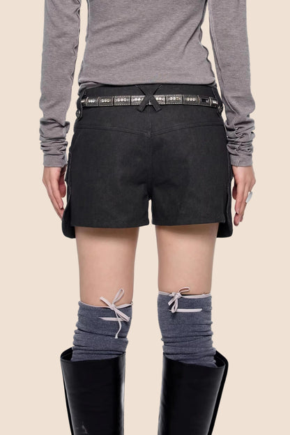 Rivet Pleated A-Line Shorts