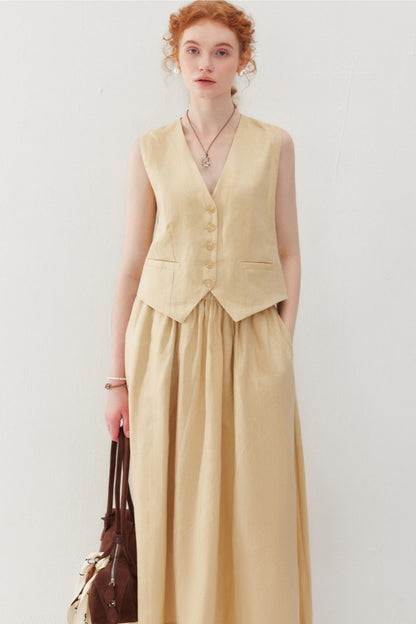 Elegant V-Neck & Pleated Skirt Set