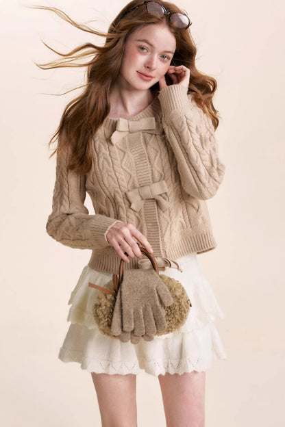 Winter Bow Knit Cardigan