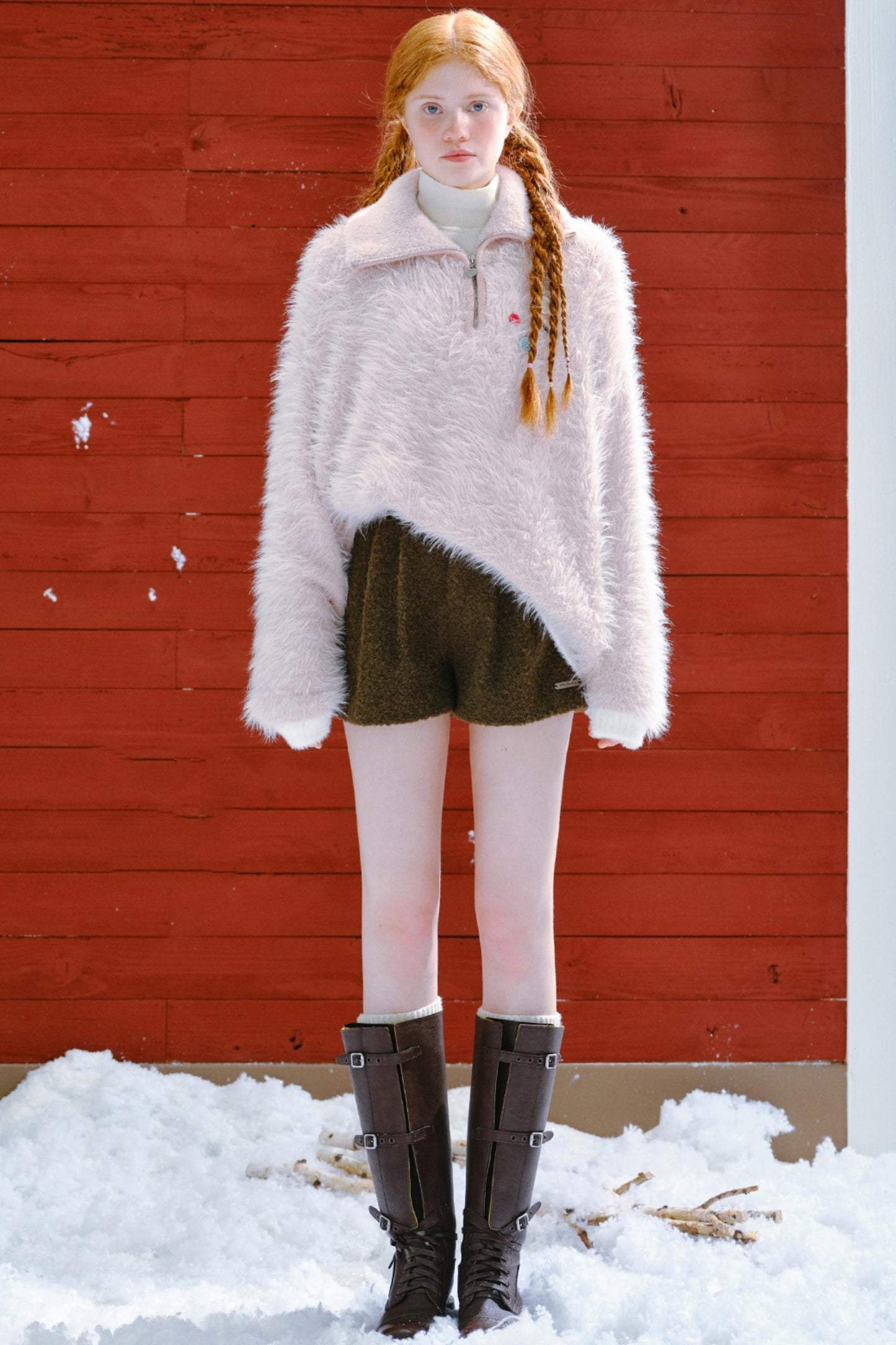 Pink White Knitted Sweater Top