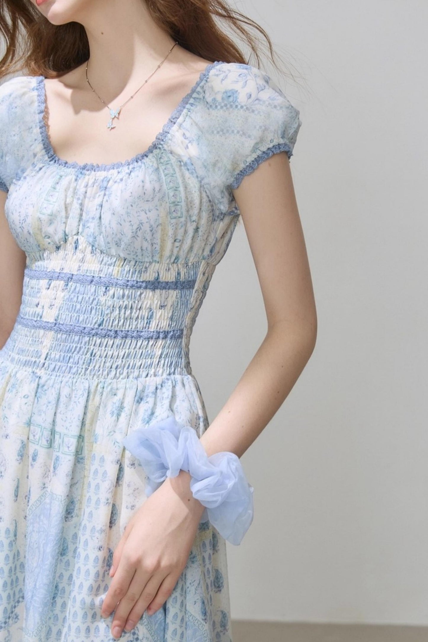 Puff Sleeves Waist Slim Long Dress