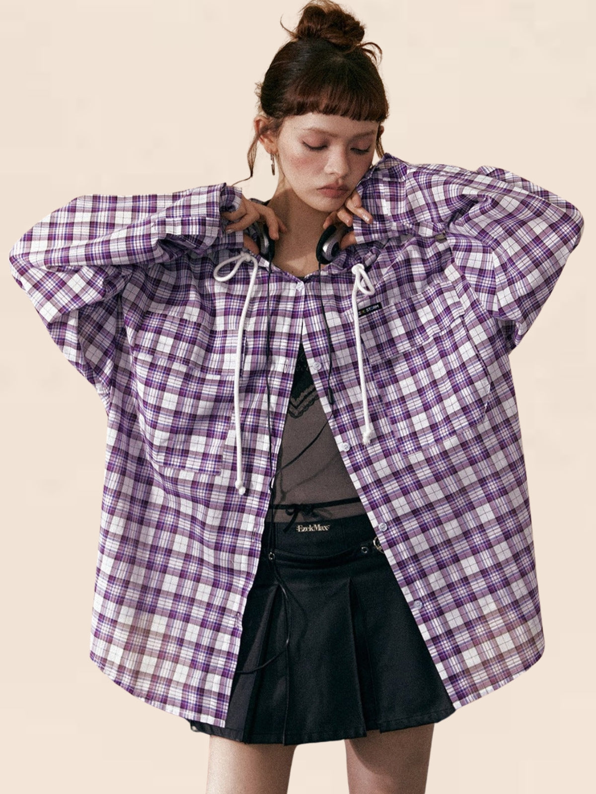 Purple Checkered Loose Coat