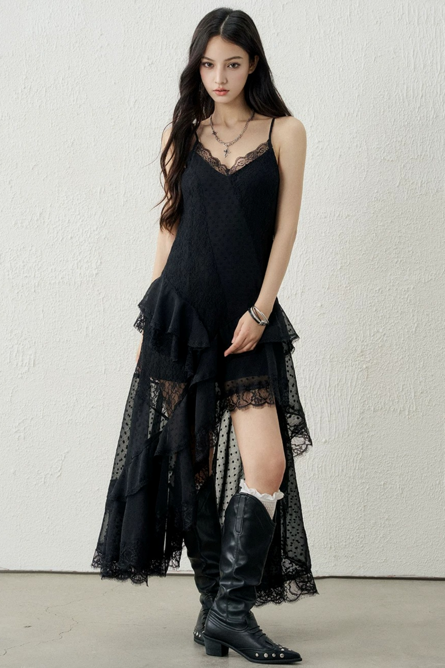 Ghostly Lace Irregular Dress
