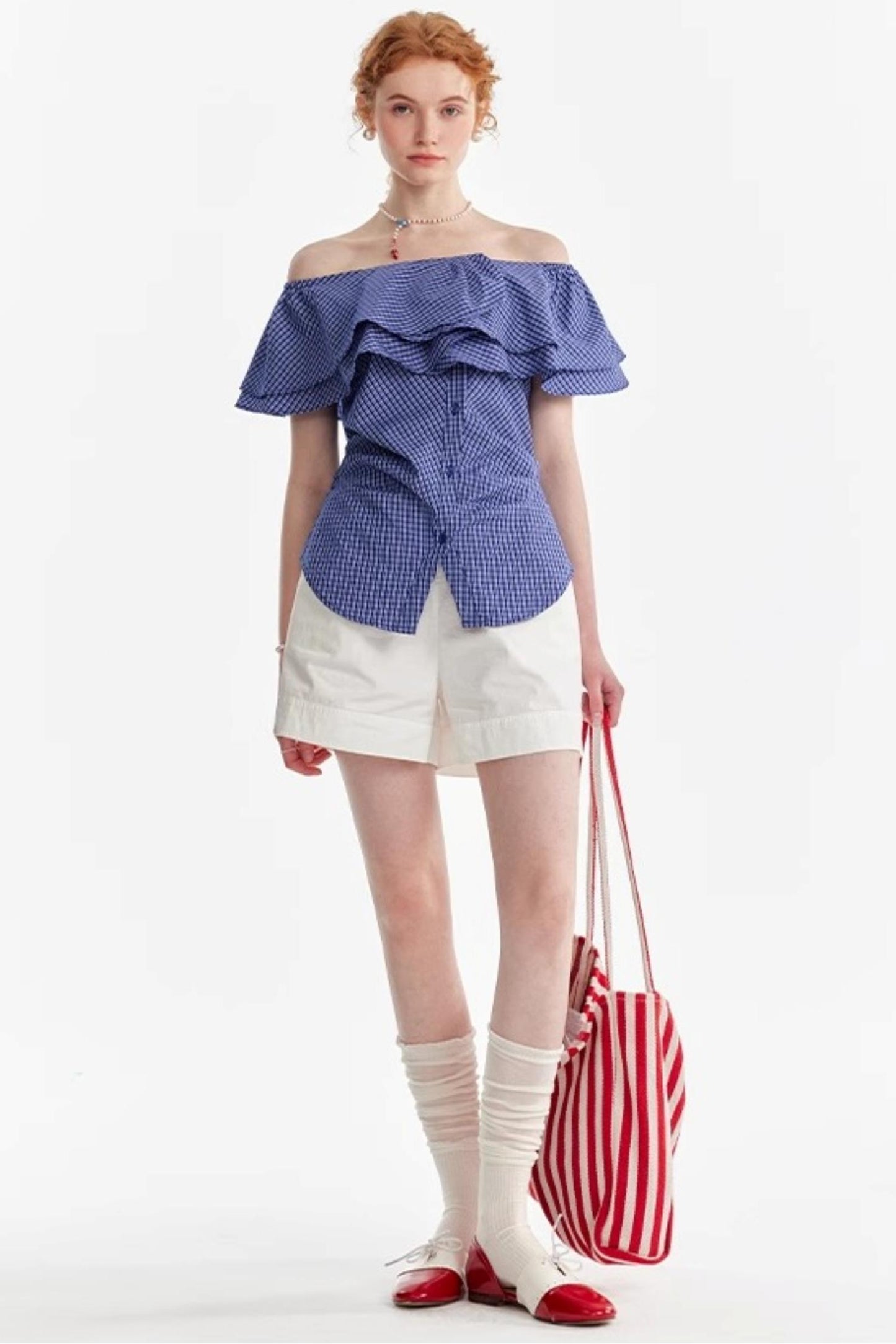Blue Asymmetrical Ruffle Top
