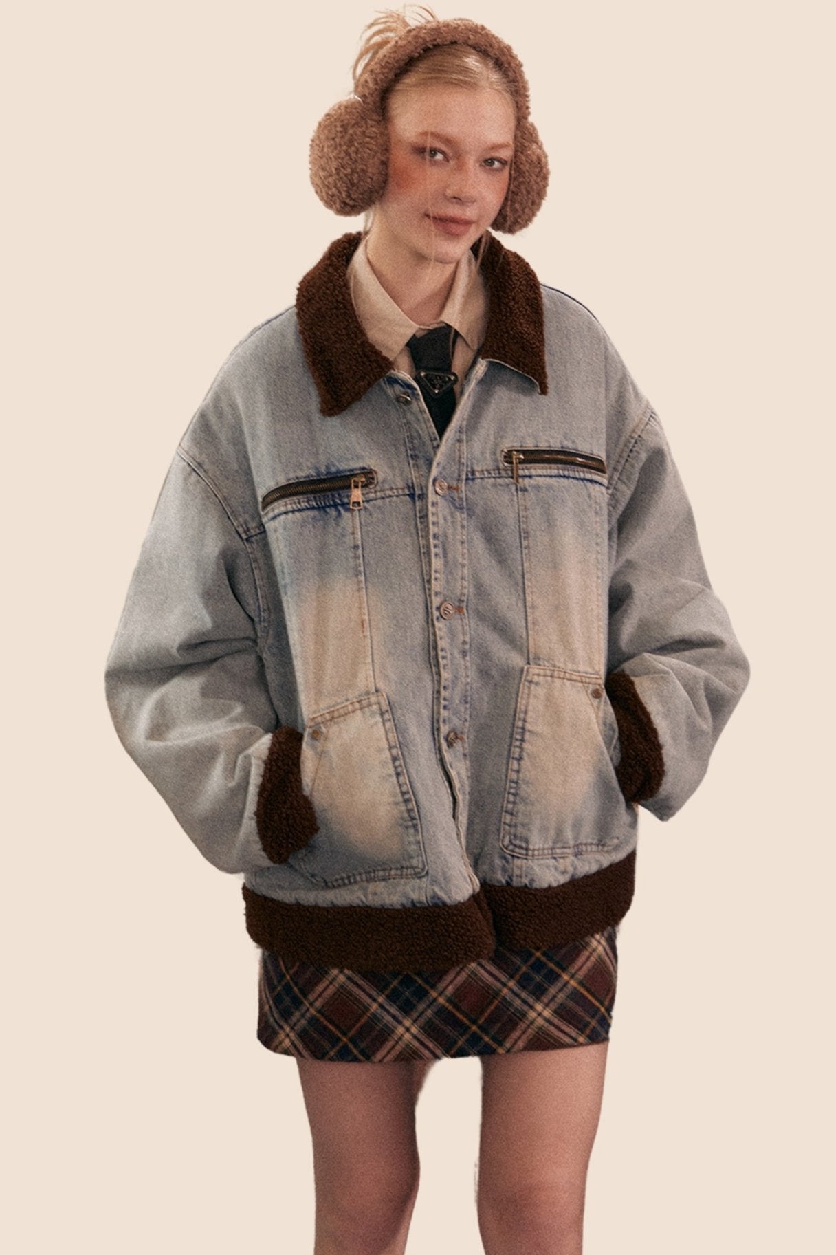 Retro Short Denim Lambswool Jacket