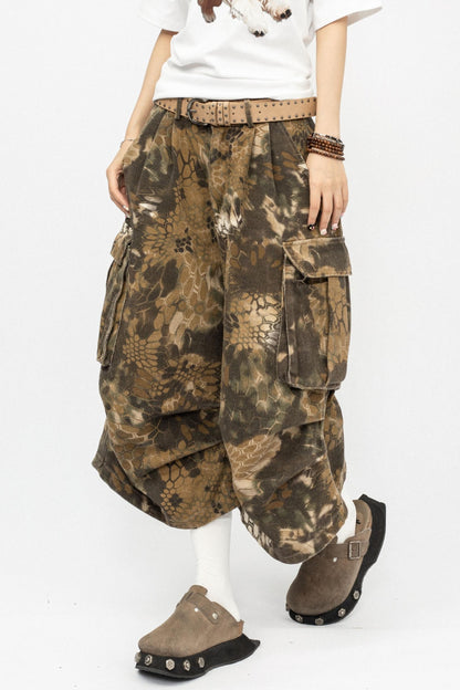 Vintage Camouflage Wide-Leg Pants