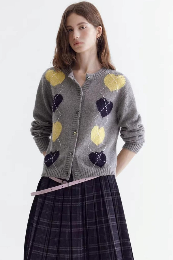Color-Blocked Heart Knitted Sweater