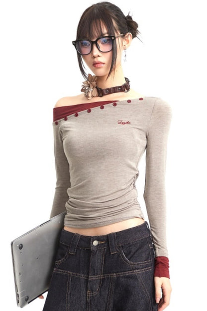 Retro Off-Shoulder Slim Top