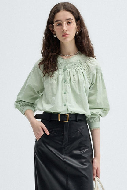 French Embroidered Cut-Out Lace Top