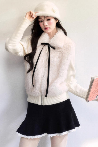 Color-Block Woolen Skirt