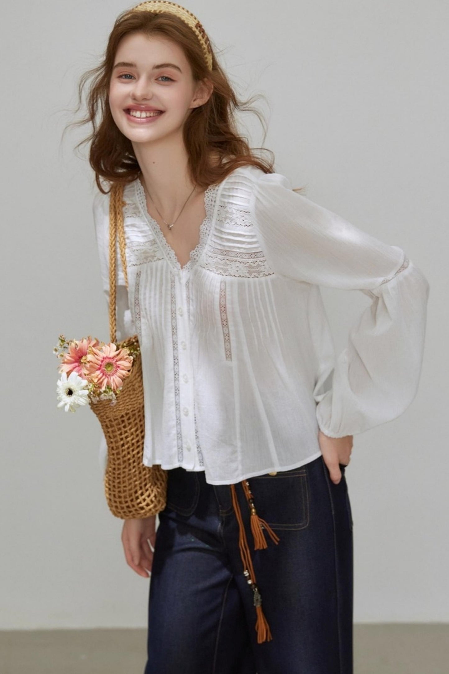 White Lace V-Neck Top